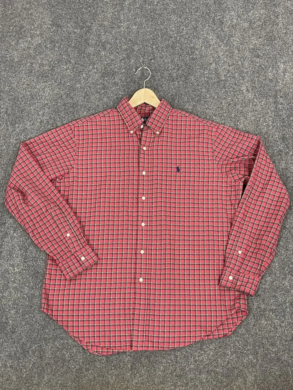 Polo Ralph Lauren Shirt Mens Large Check Plaid Button Up Red Long Sleeve N56